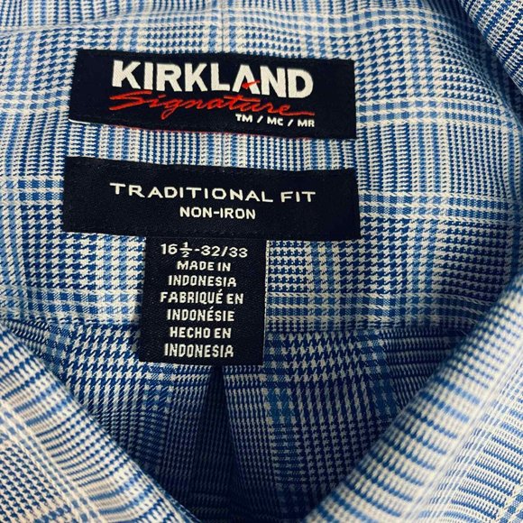 NEW W TAGS - Kirkland Signature Men’s Traditional Fit Dress Shirt  Blue plaid - Picture 2 of 3